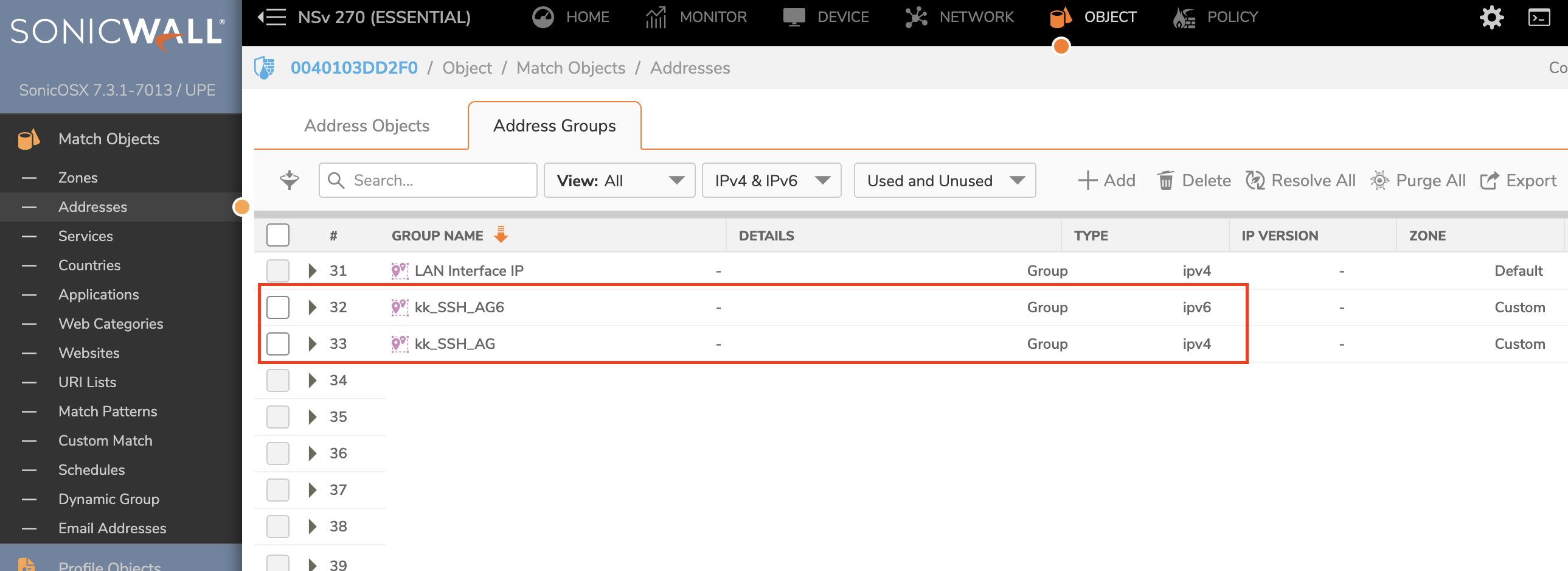 Sonicwall address groups