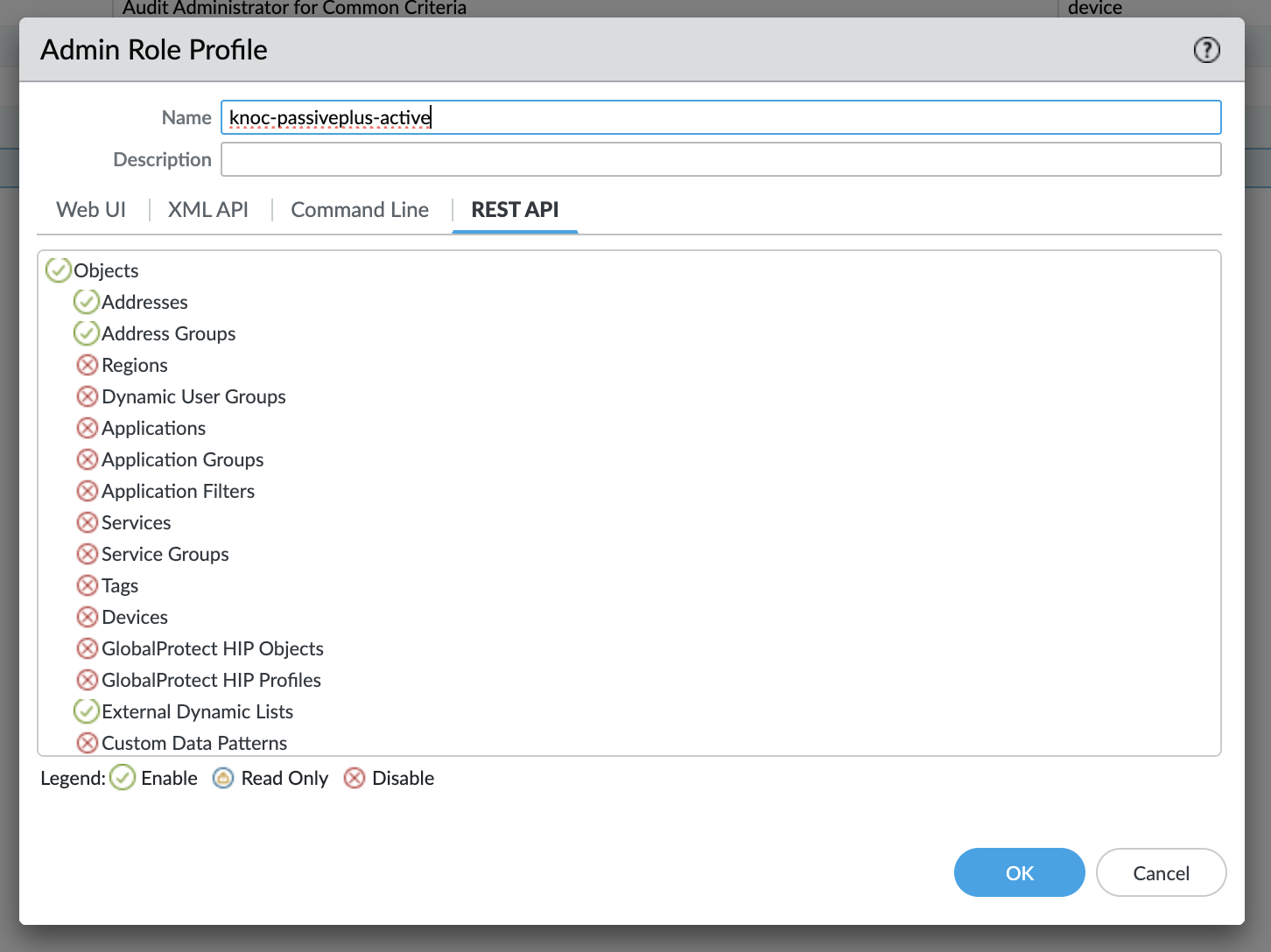 Palo alto API key permissions