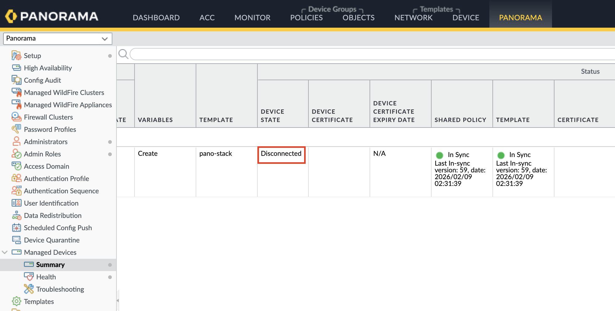 Panorama Managed Devices