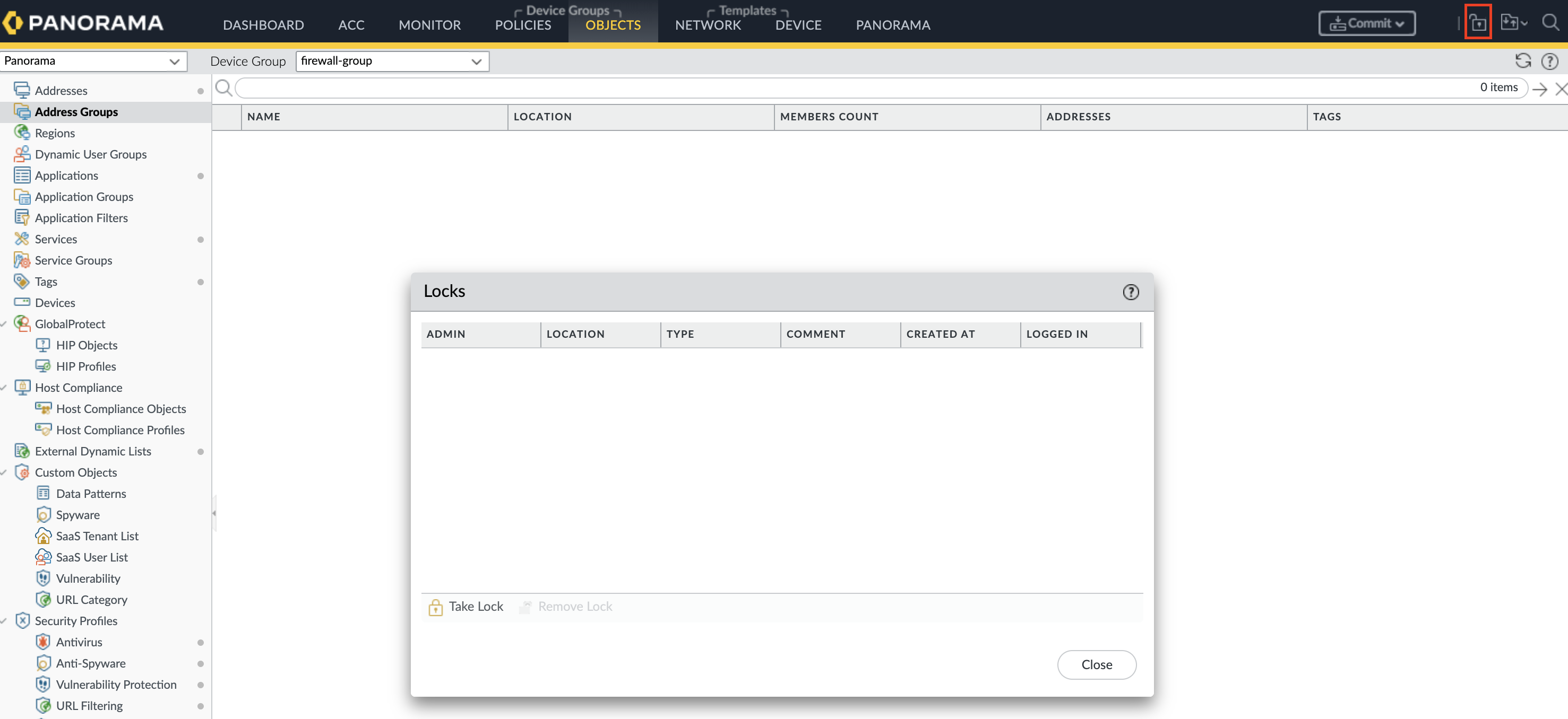 Palo Alto configuration lock
