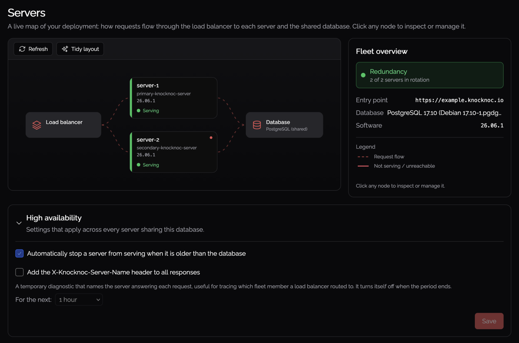 Server settings in the admin portal