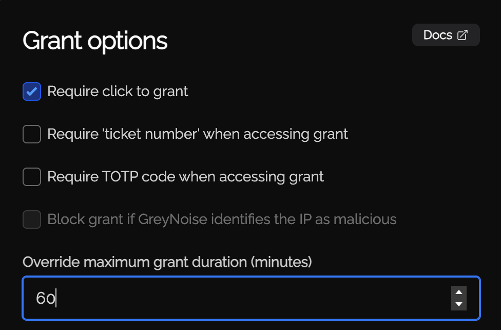 Override maximum grant duration in the Knoc Grant options