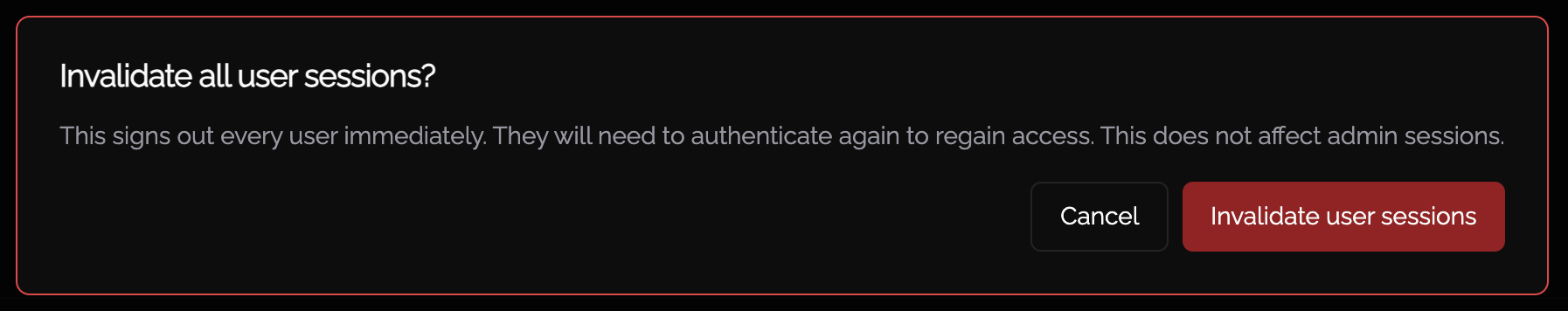 Invalidate all user sessions confirmation dialog