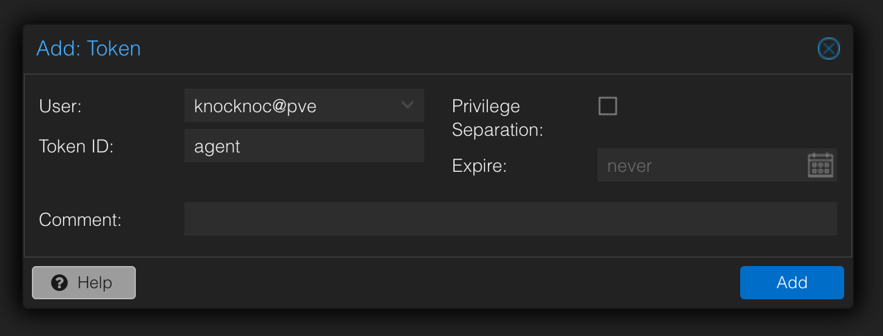 Proxmox: create the API token