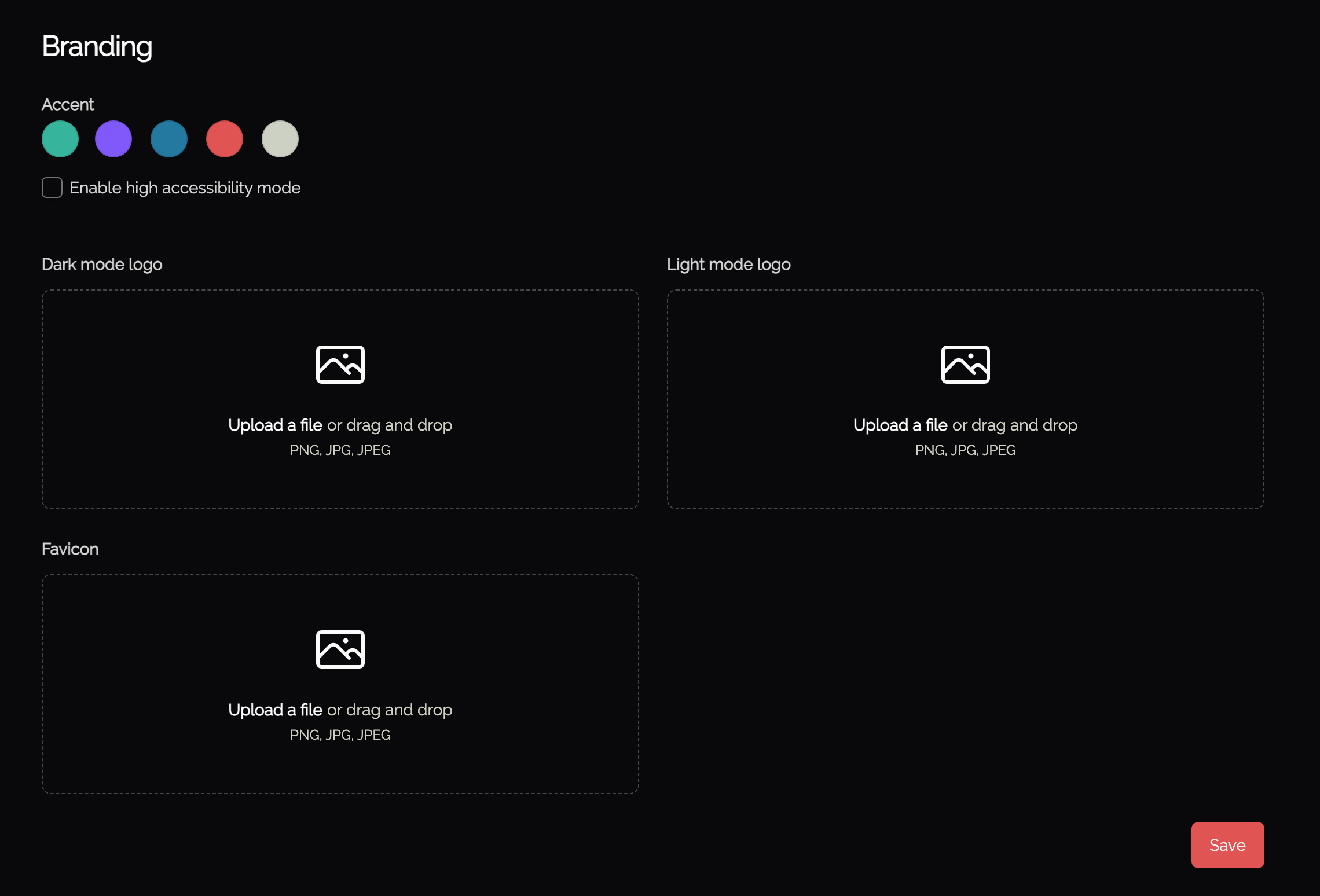 Branding settings: accent, logos and favicon