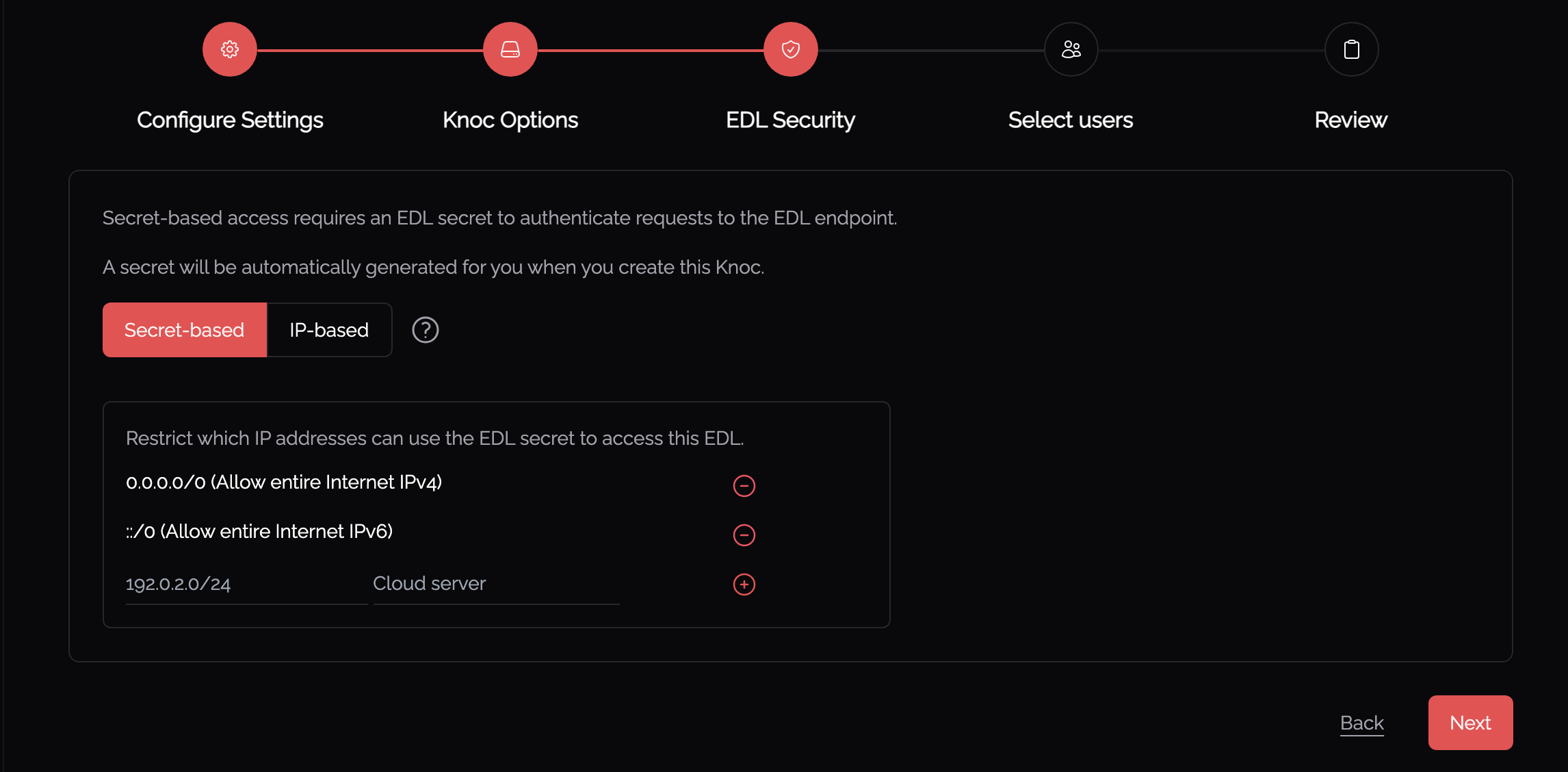 Choosing the EDL security method