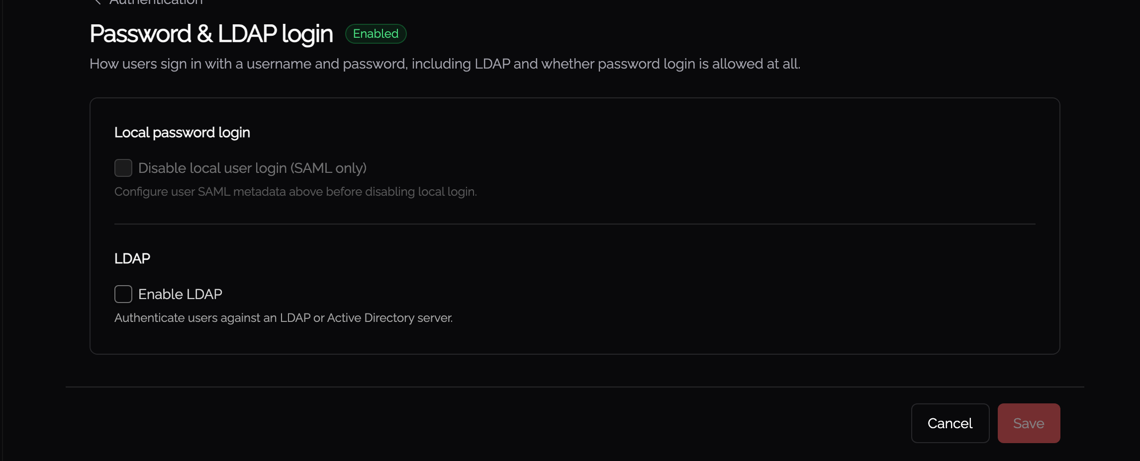 Local password login settings