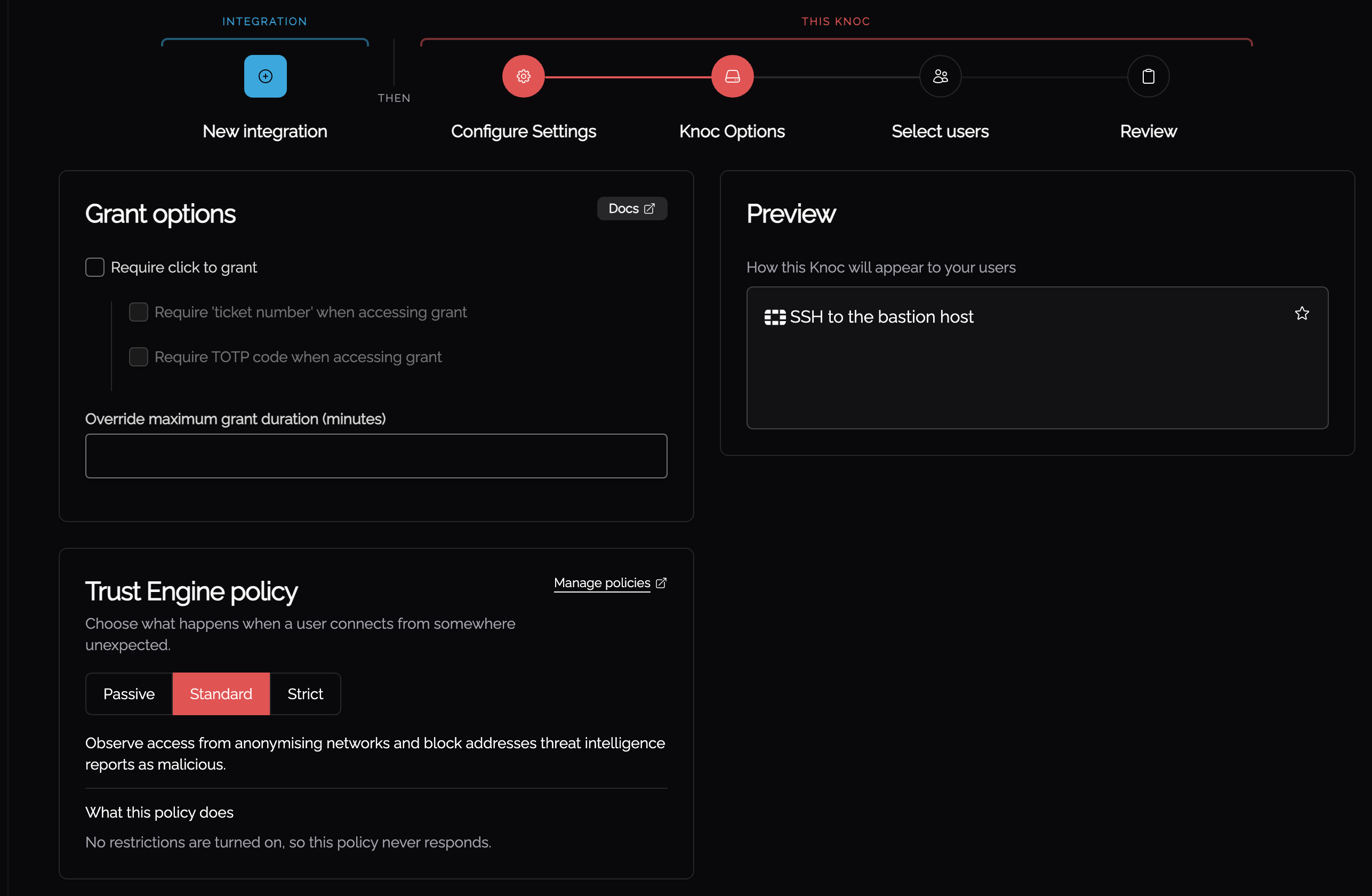 Grant options and the Trust Engine policy chooser