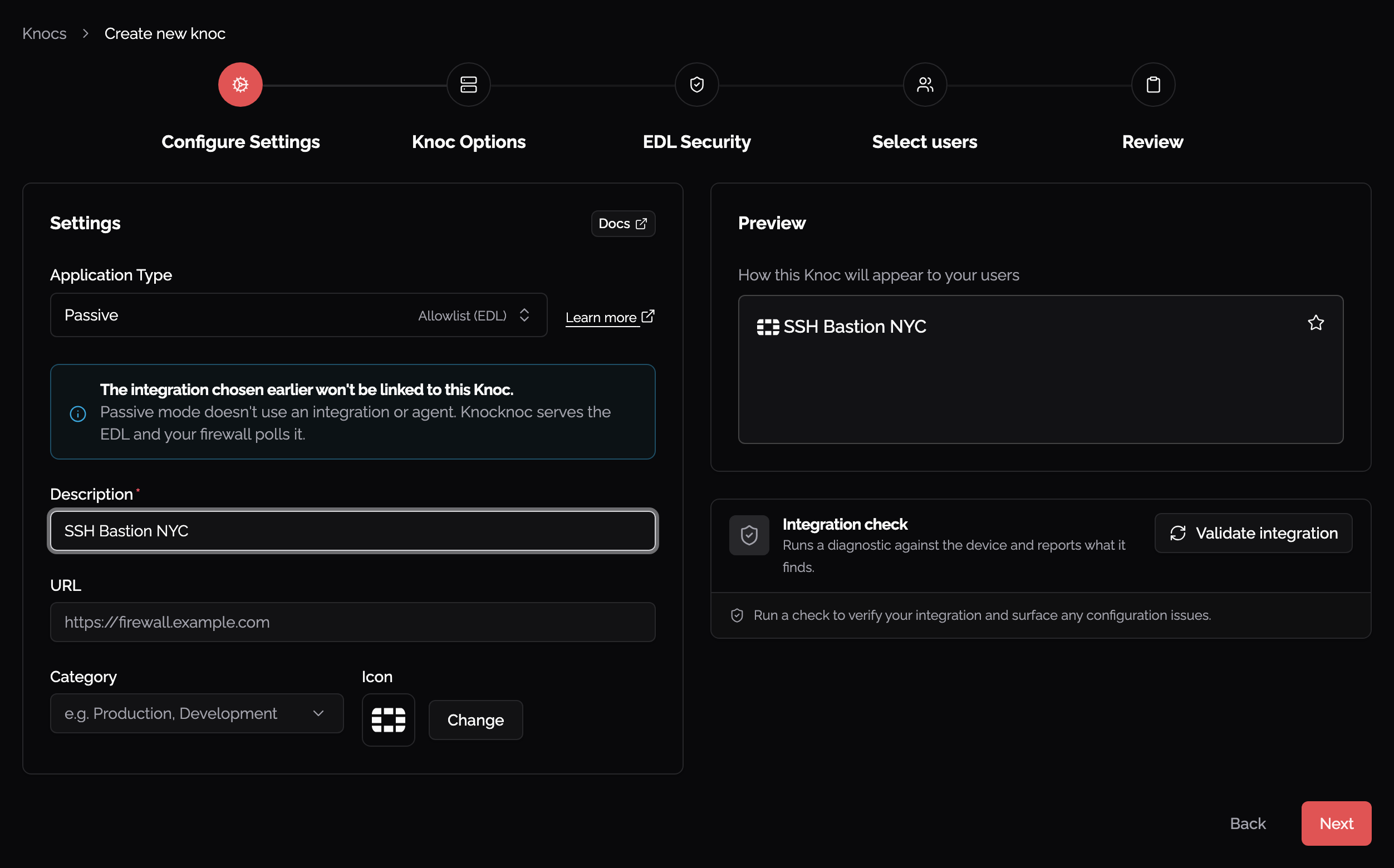 Passive Knoc settings