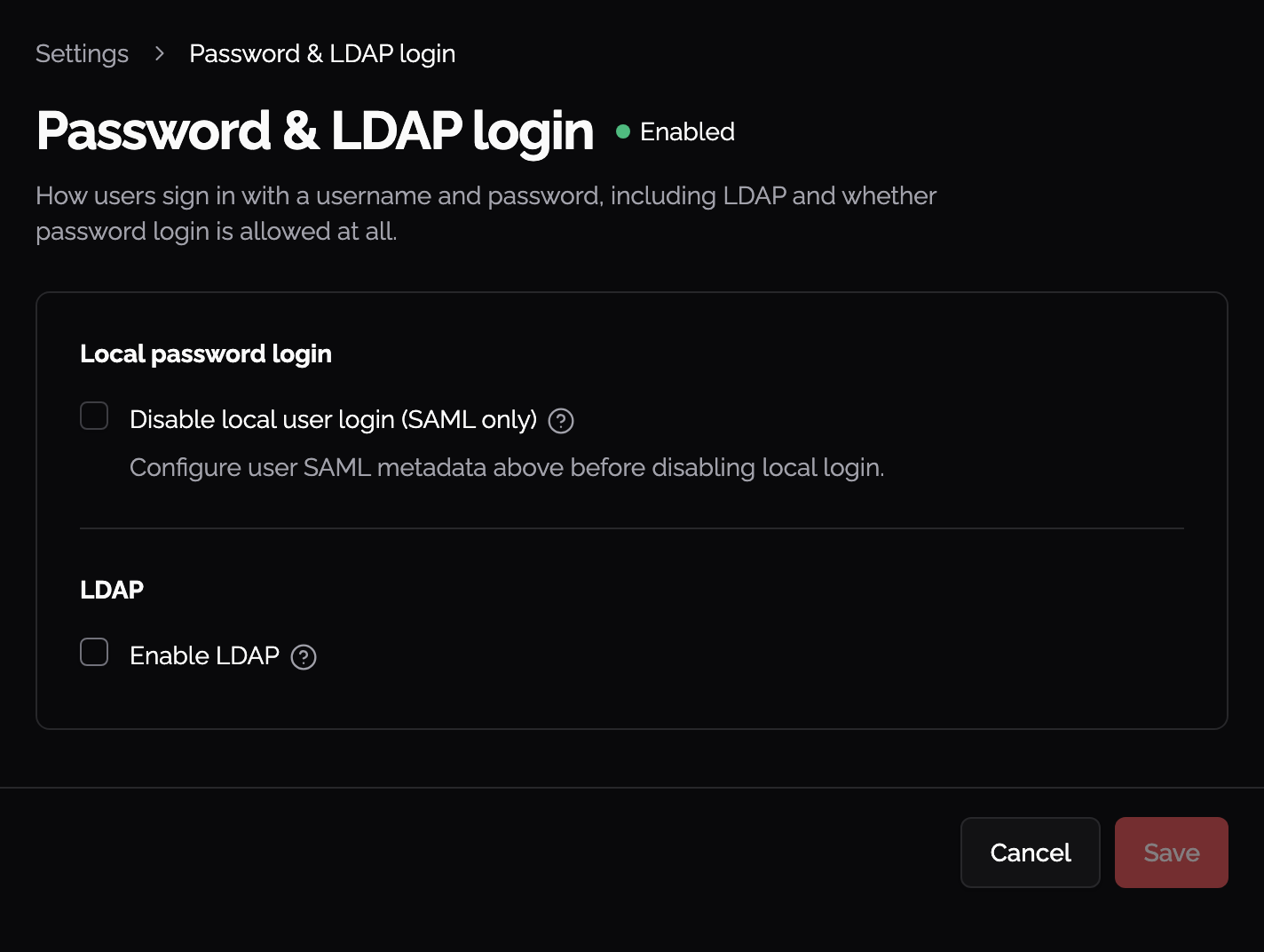 Local password login settings