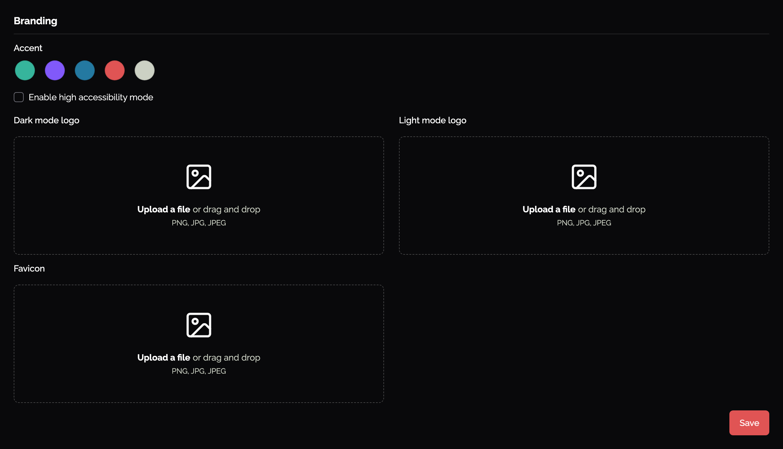 Branding settings: accent, logos and favicon