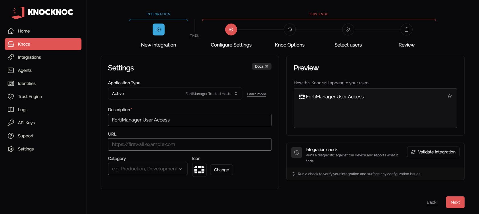 Trusted Hosts Knoc settings