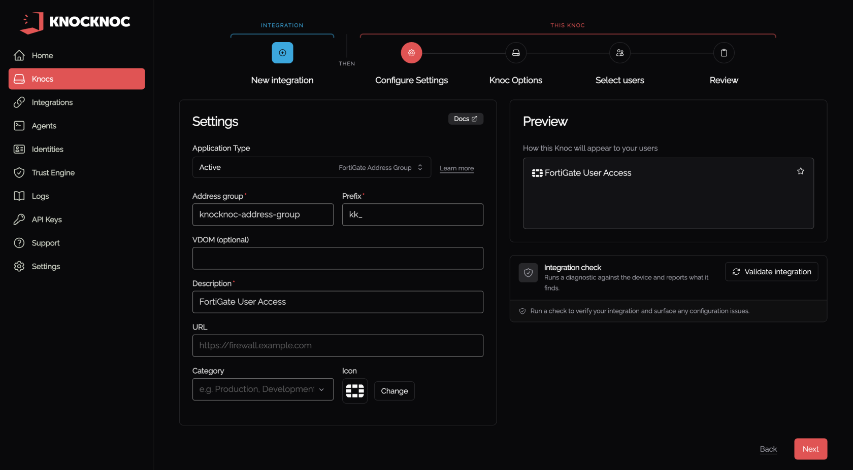 Active Knoc settings