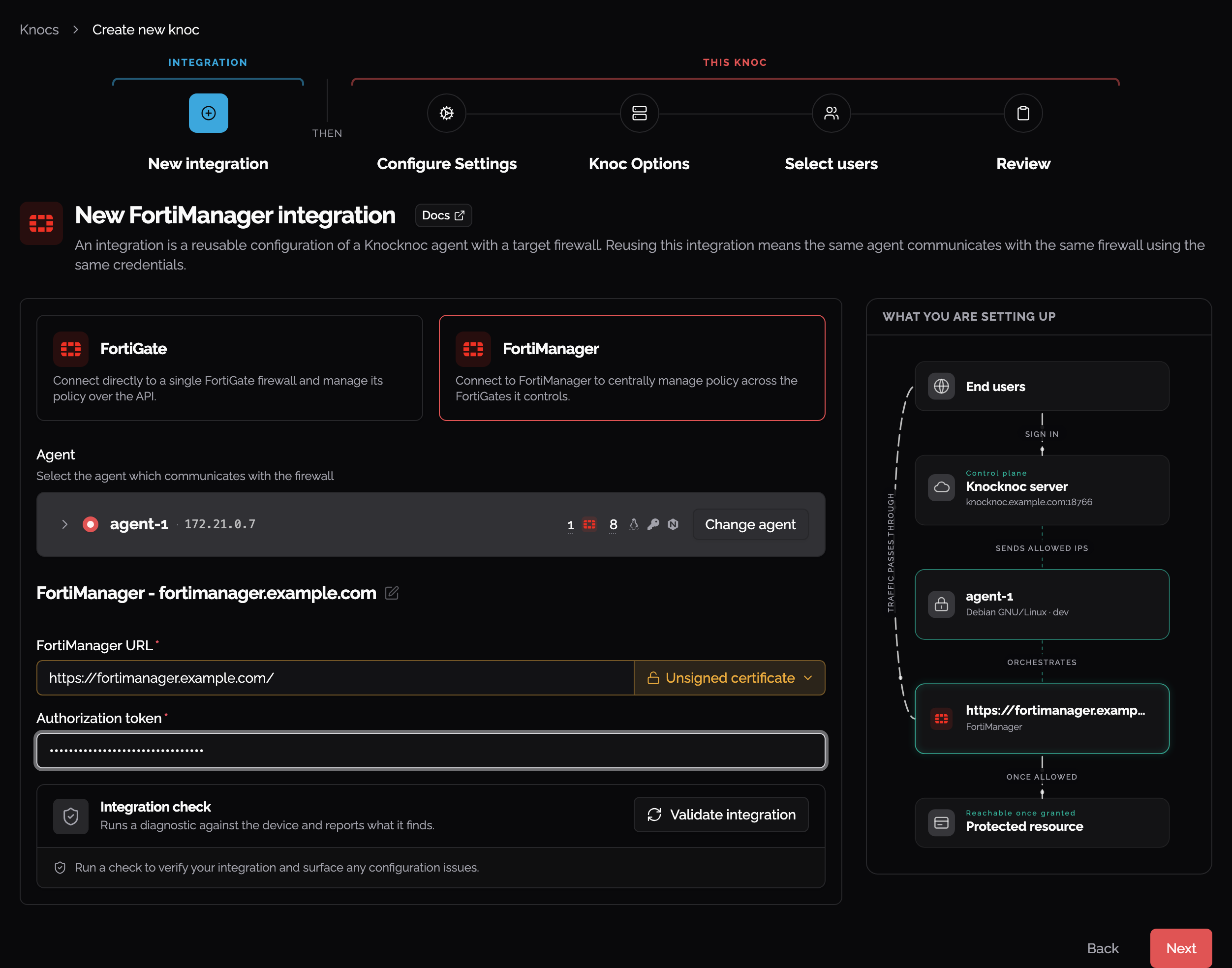 Fortinet integration, FortiManager
