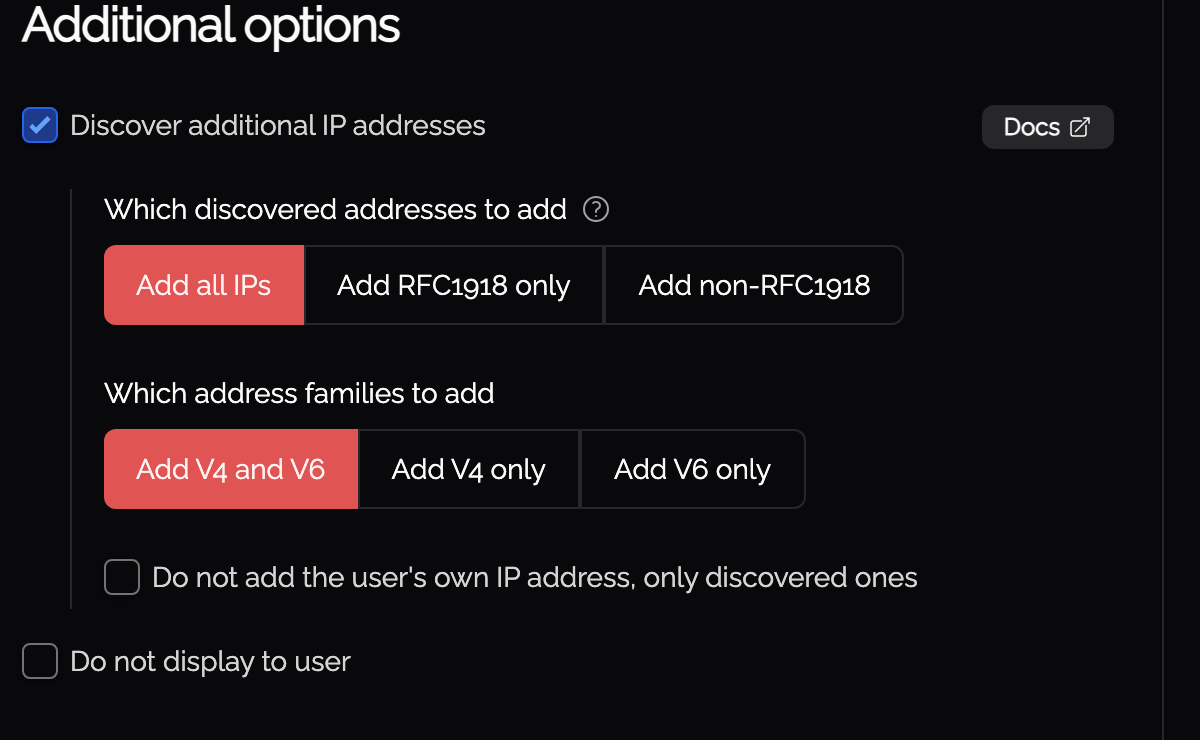 The three per-Knoc discovery options revealed by ticking Discover additional IP addresses