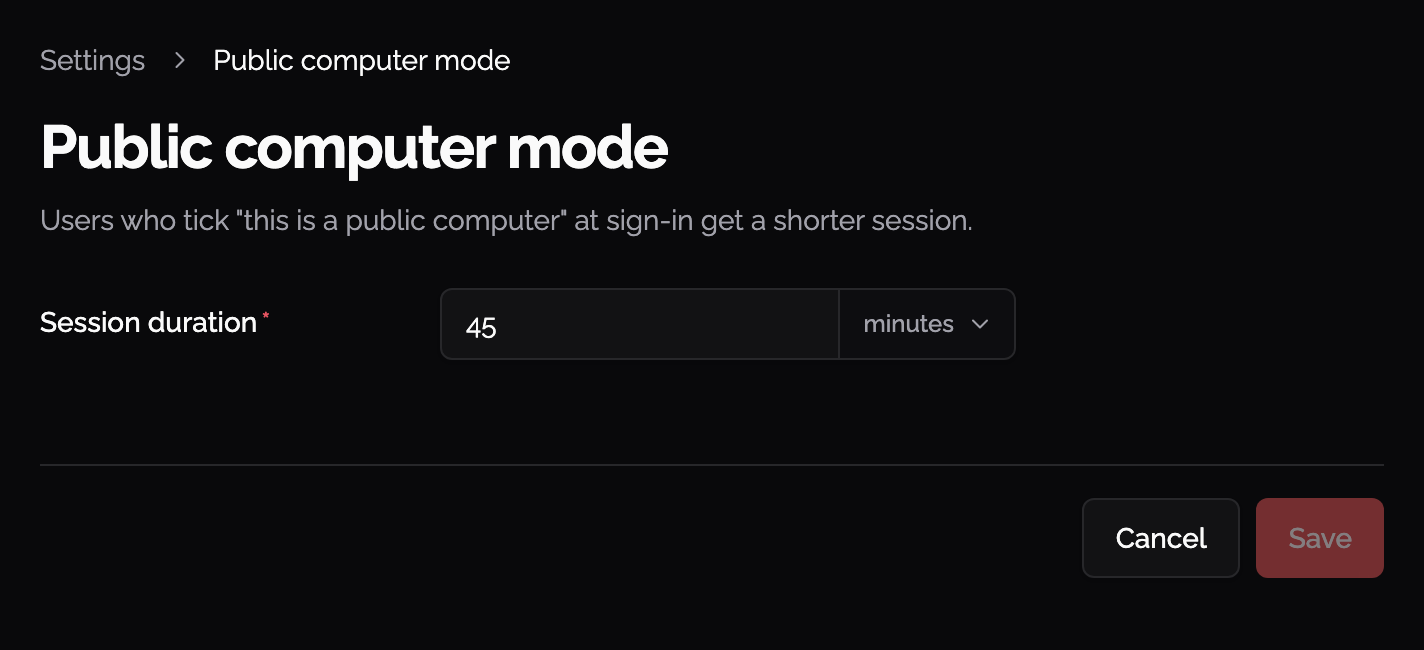Public computer mode settings