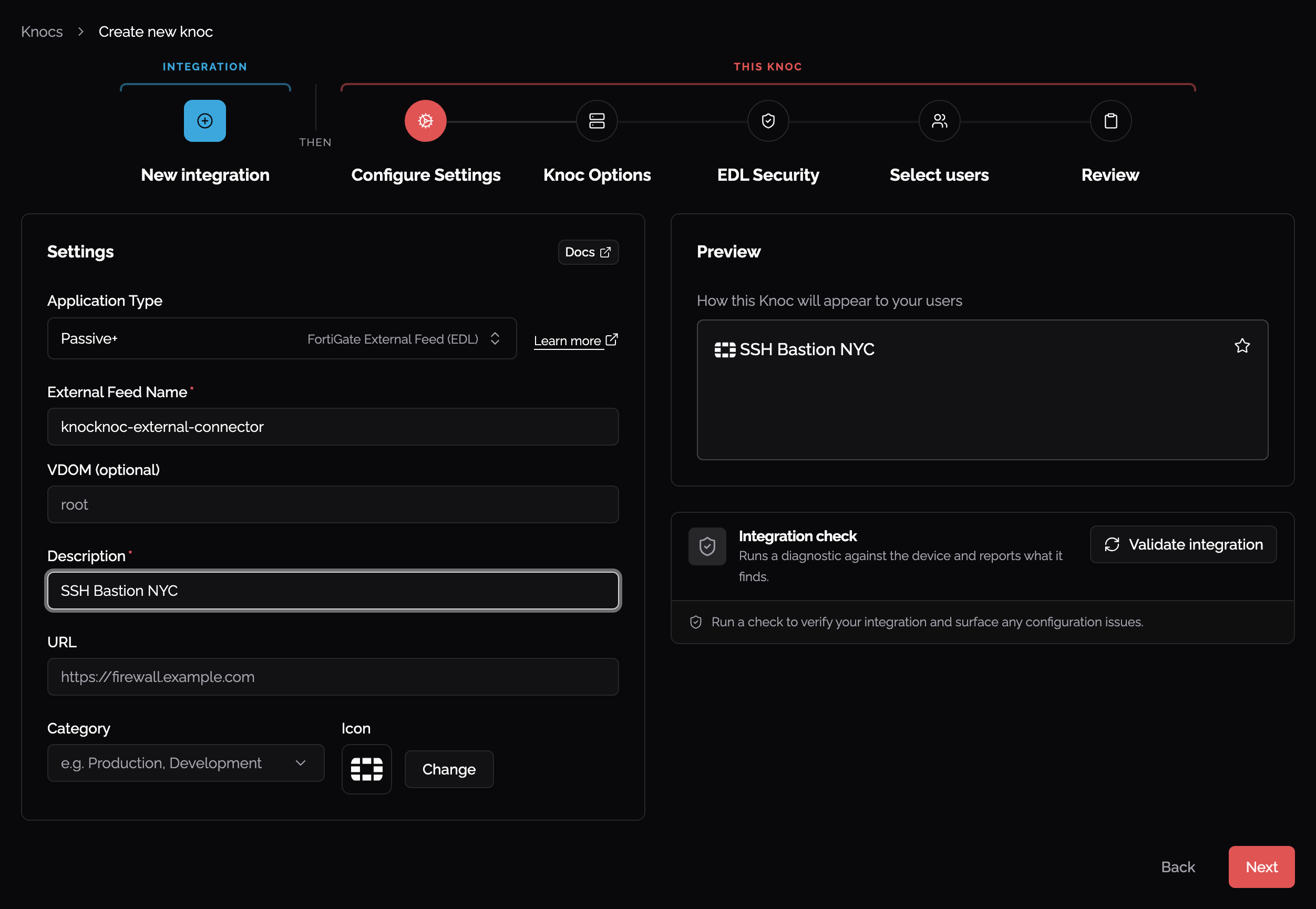 FortiGate Passive+ Knoc settings