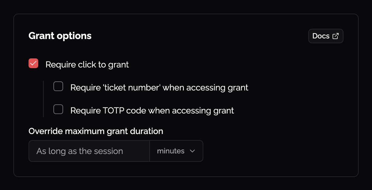 Require click to grant in the Knoc Grant options