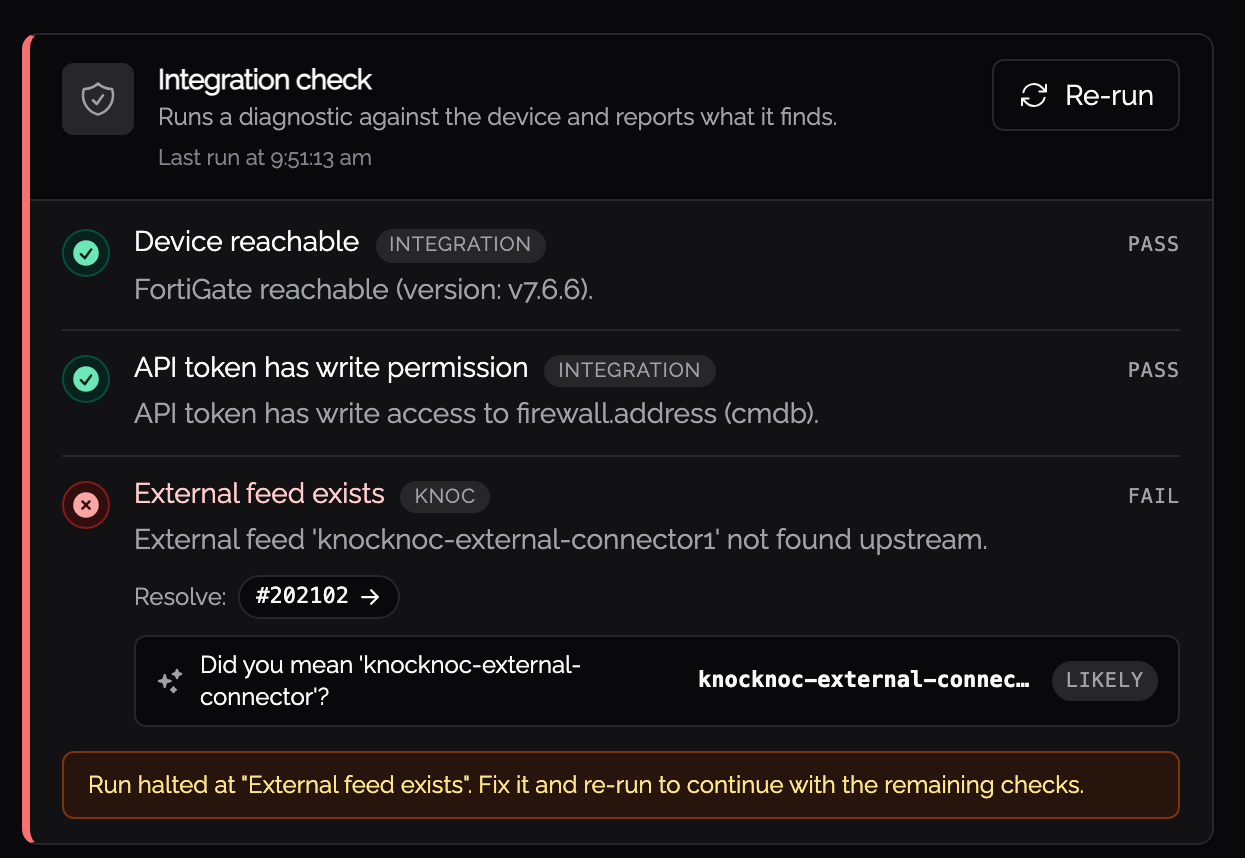 Integration check, feed name suggestion