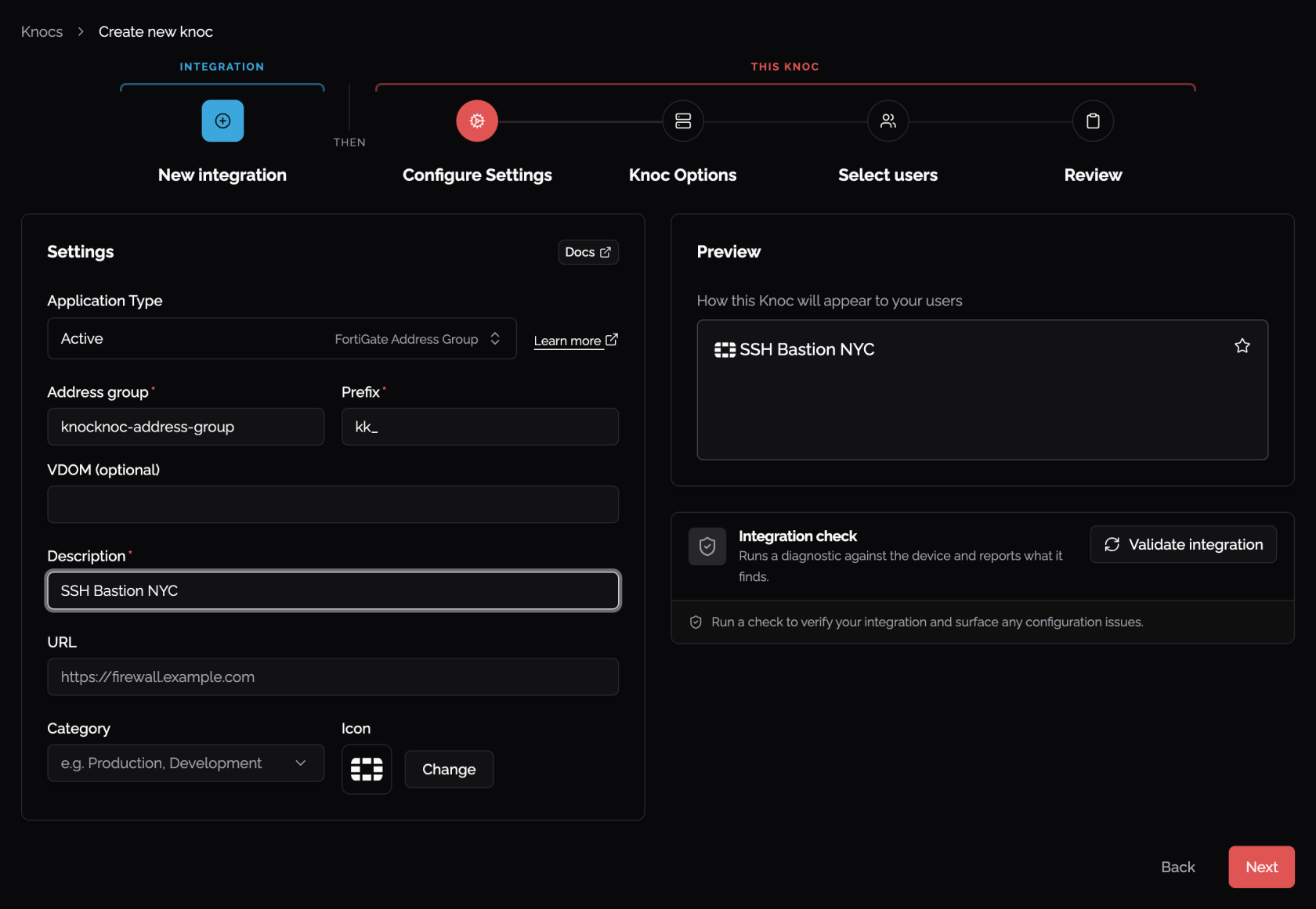 Active Knoc settings