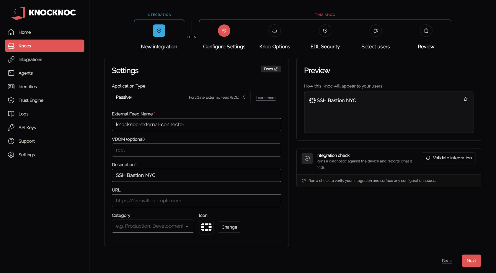 FortiGate Passive+ Knoc settings
