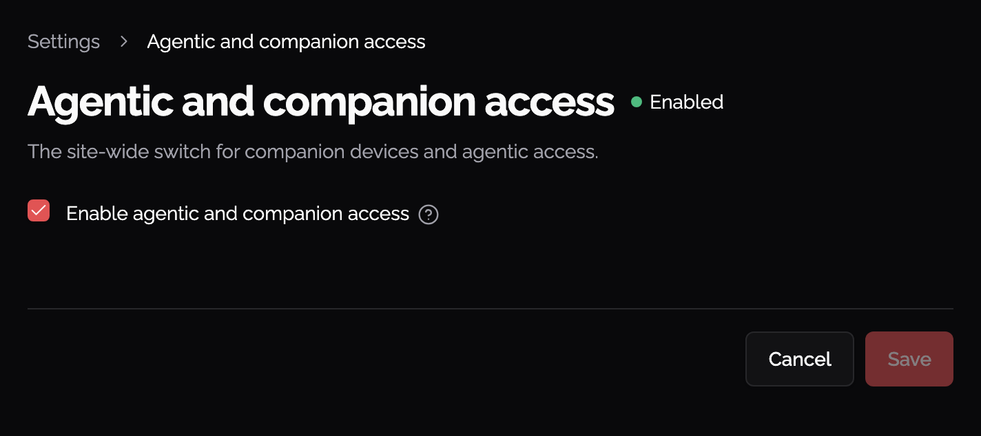 Agentic and companion access master switch