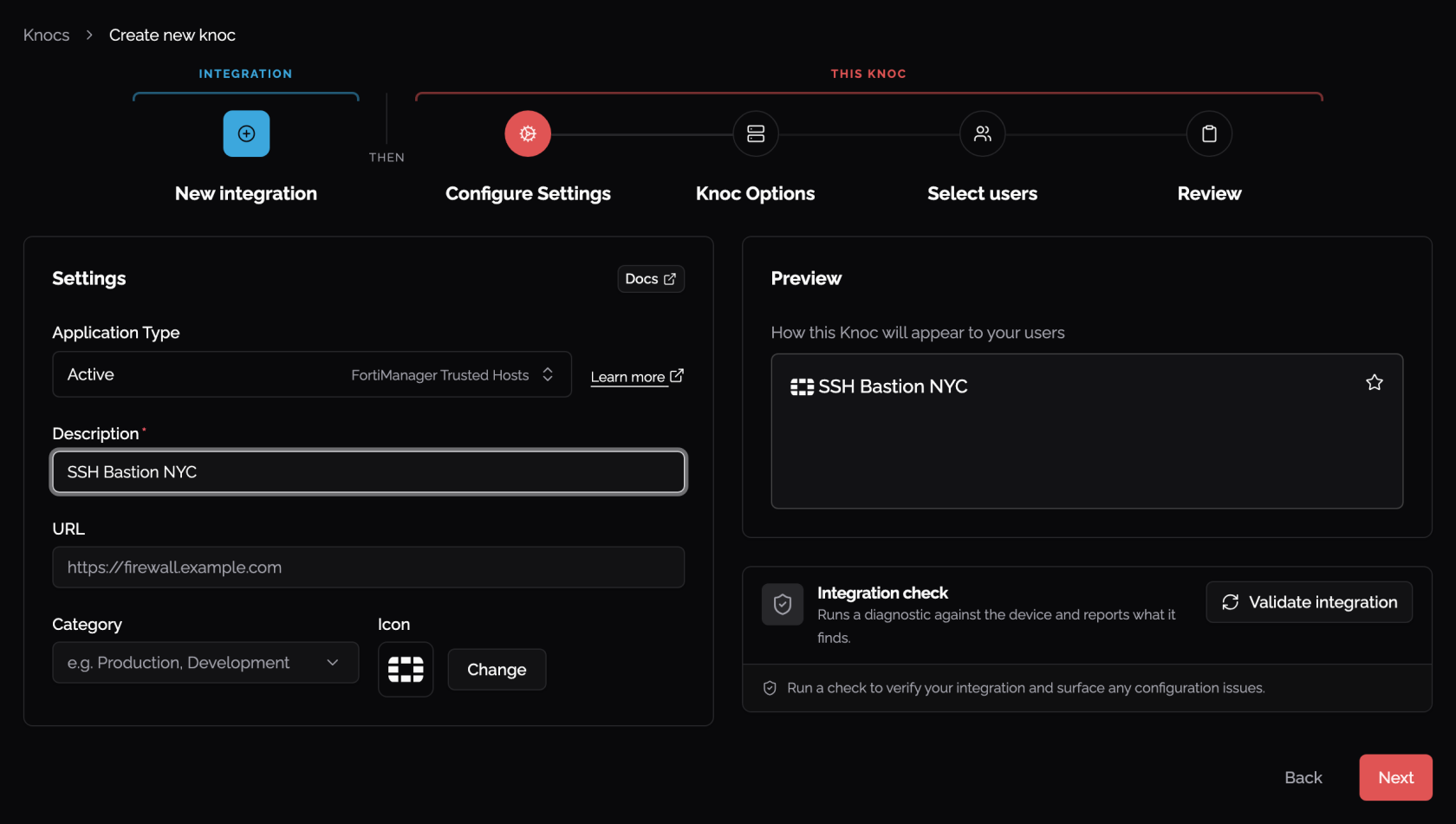 Trusted Hosts Knoc settings