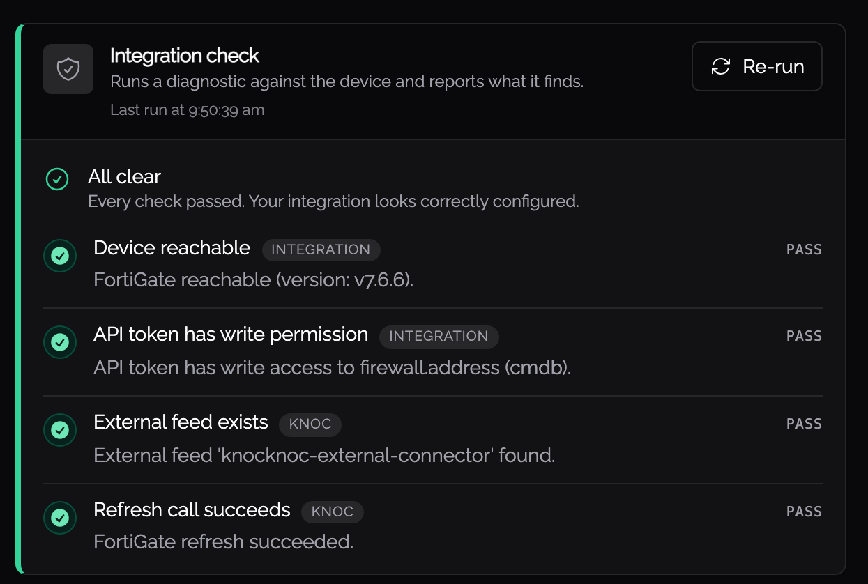 Integration check, all checks passed